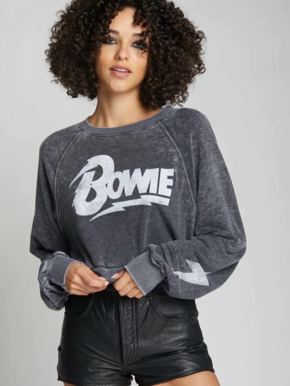 Recycled Karma Black Mineral-Wash Bowie Cropped Sweatshirt
